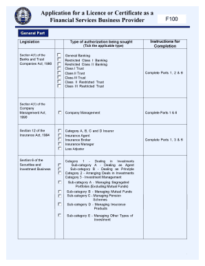 Financial Services Business Provider Licence Application F100