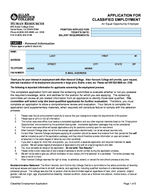Classified Employment Application