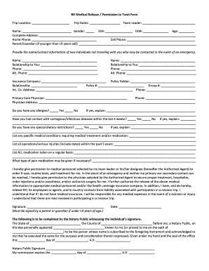 Medical Release Permission to Treat Form