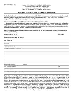 Dentist’s Certification of Medical Necessity