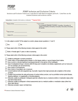 Fillable Online Inclusion and Exclusion Criteria Inclusions and ...