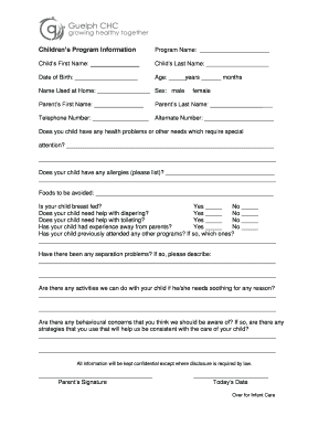 Child Care Program Information Form