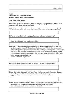 Food Label Study Guide