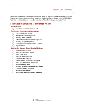 Social and Consumer Health Checklist