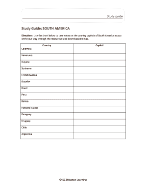 South America Country Capitals Study Guide