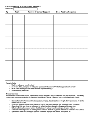 Close Reading Notes Template