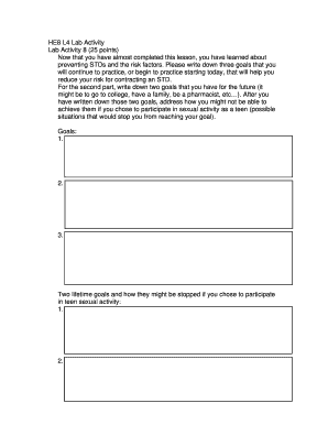 STD Prevention Goals Worksheet