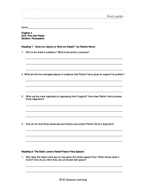 War and Peace Reading Worksheet