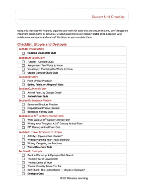 Utopia and Dystopia Unit Checklist