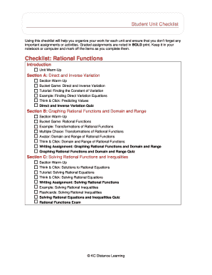 Rational Functions Checklist