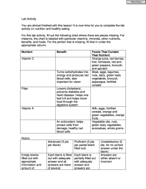 Nutrition Lab Activity Form