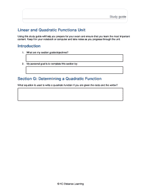 Linear and Quadratic Functions Study Guide