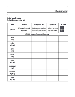 Student Vocabulary Journal