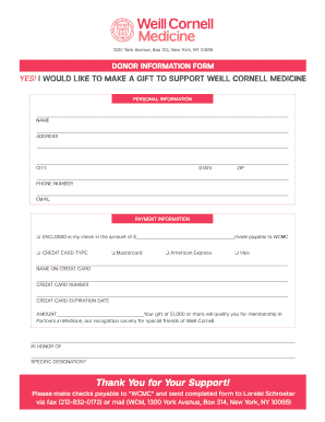 Weill Cornell Medicine Donor Information Form