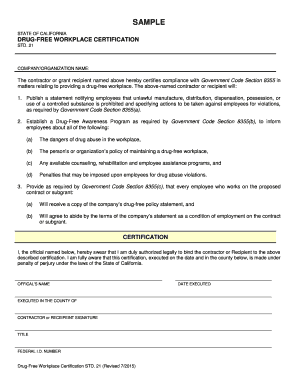 California Drug-Free Workplace Certification