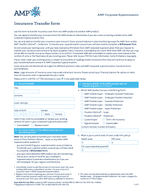 AMP Corporate Superannuation Insurance Transfer Form
