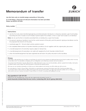 Memorandum of Transfer for Policy Ownership