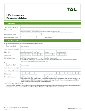 Life Insurance Payment Advice Form