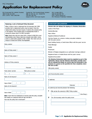 MLC Insurance Replacement Policy Application