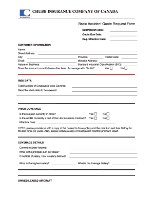 Chubb Canada Accident Quote Request Form