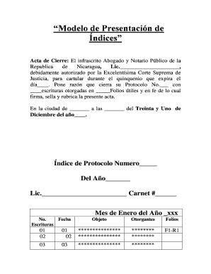Modelo de Presentación de Índices