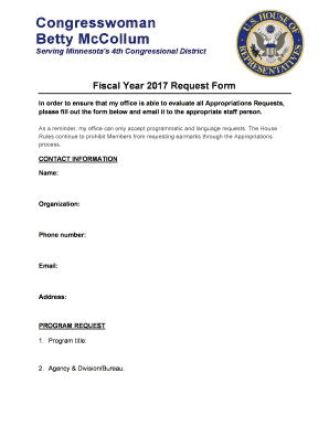 Fiscal Year 2017 Appropriations Request Form