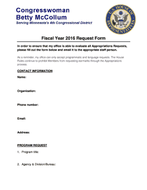 Fiscal Year 2016 Appropriations Request Form