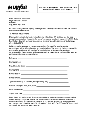 Union Resignation and Agency Fee Rebate Letter