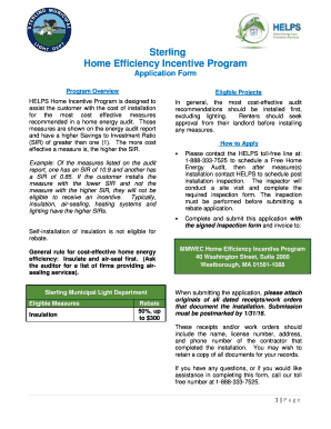 Sterling Home Efficiency Incentive Program Application