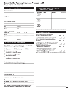 Owner Builder Warranty Insurance Proposal
