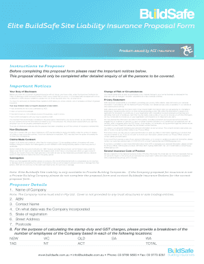 Elite BuildSafe Site Liability Insurance Proposal Form