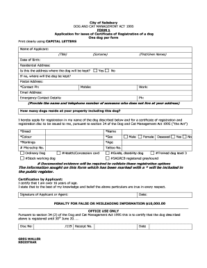 Dog Registration Application Form