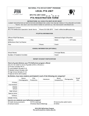 NYS PTA Reflections Program Registration Form