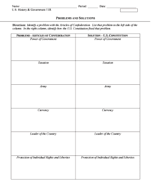 US History Government Problems and Solutions Worksheet
