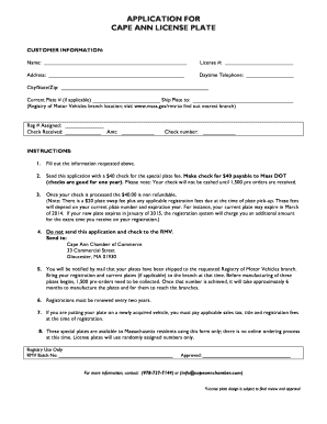 Cape Ann License Plate Application