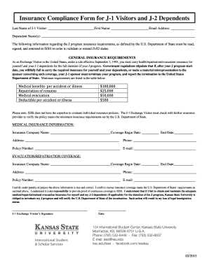 Insurance Compliance Form for J-1 Visitors