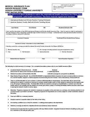 IPFW Medical Insurance Waiver Form