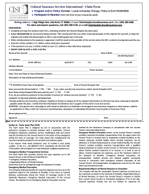 Cultural Insurance Services International Claim Form