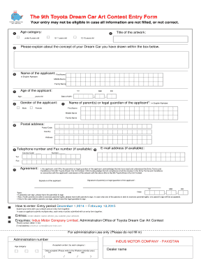 Toyota Dream Car Art Contest Entry Form
