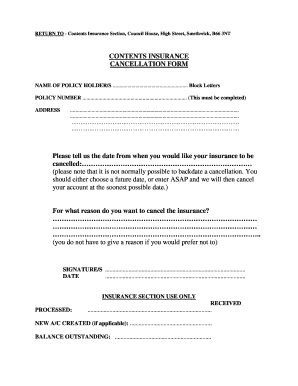 Contents Insurance Cancellation Form