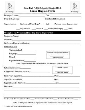 West End Public Schools Leave Request Form