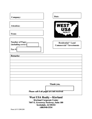 West USA Realty Fax Cover Sheet