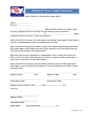 Affidavit of Arm's Length Transaction