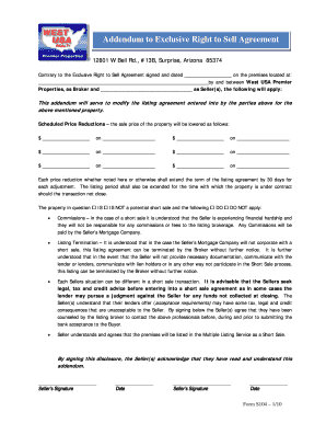 Addendum to Exclusive Right to Sell Agreement