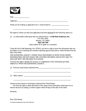 Rental Application Denial Notice