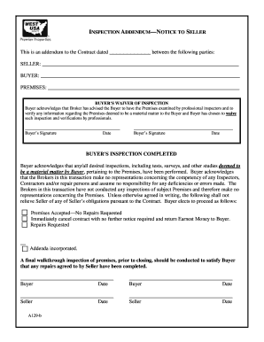 Inspection Addendum Notice to Seller