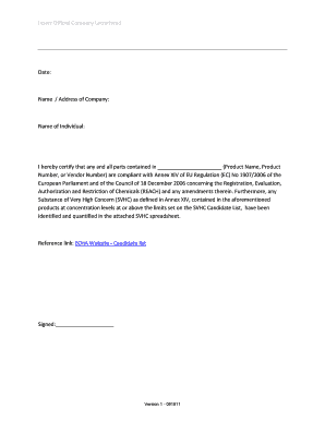 REACH Compliance Certification Letter