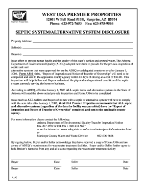 Arizona Septic System Disclosure Form