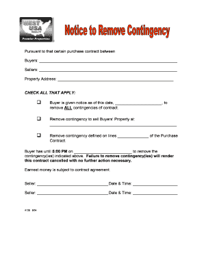 Real Estate Purchase Contract Contingency Removal Notice