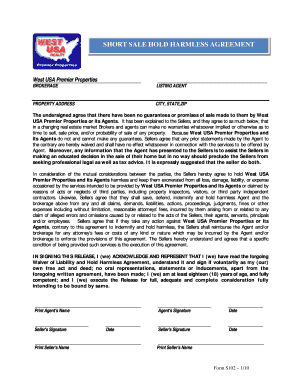 Short Sale Hold Harmless Agreement